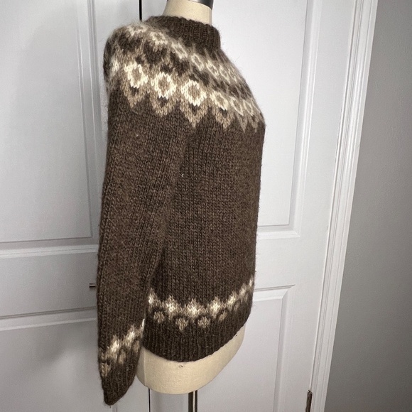 Cowichan Wool Crew Neck Sweater Hand Knit Size Brown Wool Size Small 90's - Picture 1 of 4
